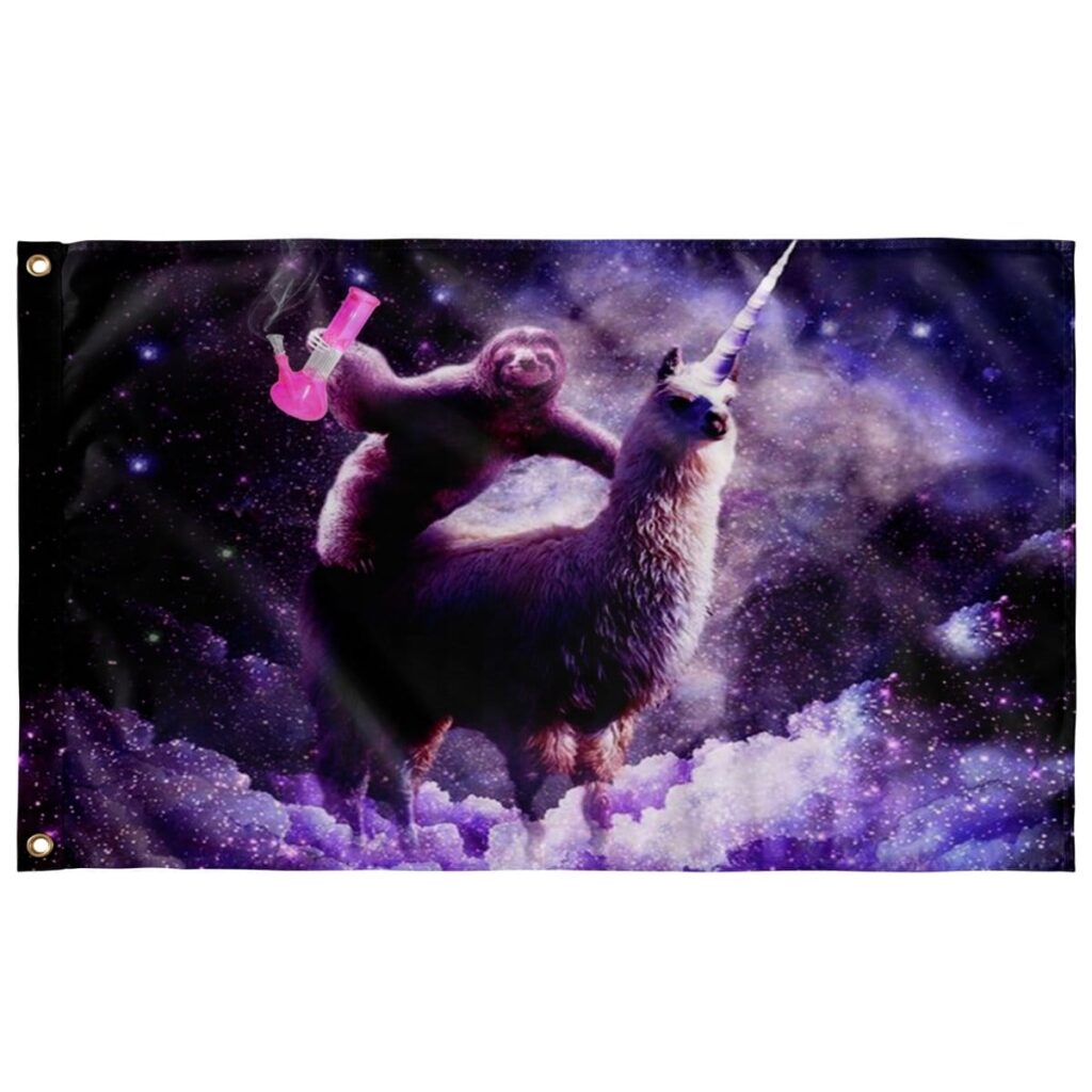 CRAZY SLOTH RIDING LLAMA FLAG